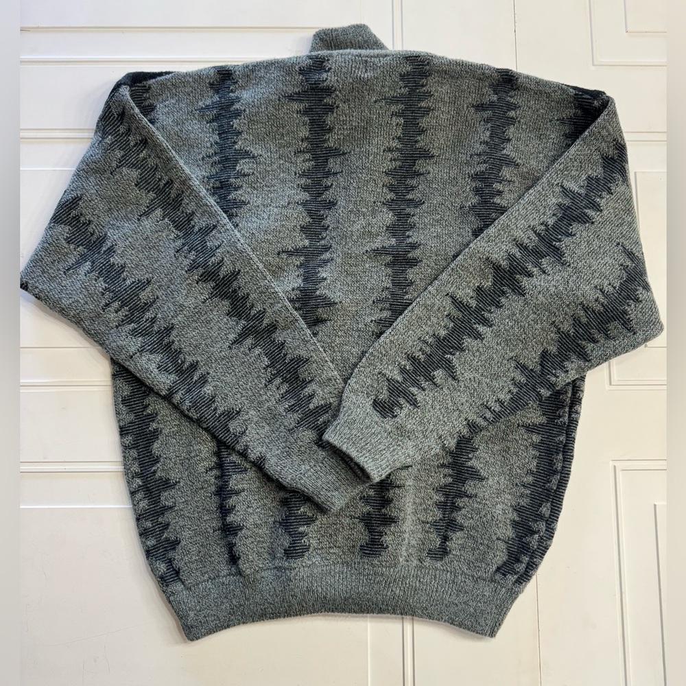 Jed Vintage Gray Geometric Patterned Button Cardigan Mens Size Medium Wool Blend - Picture 5 of 5